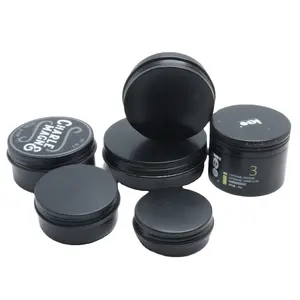 60 50 10g g g 100g 120g Personalizado metal de alumínio preto caixa de lata pode shampoo frascos de vidro para a cera da vela óleo barba jar-AN22
