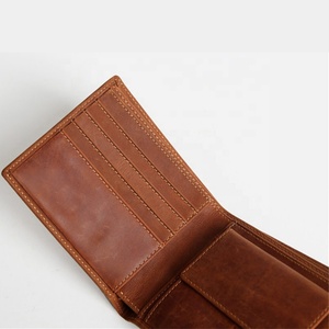 Wholesale Crazy Horse Genuine Leather Short Bifold Wallet with Coin Pocket for Men Vintage Style RFID Blocking - Product Image 3