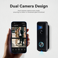 Interphone sans fil avec sonnette vidéo à double objectif 180° °   Pack de détection à vue complète avec batterie rechargeable et alimentation filaire