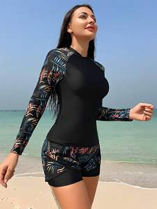 Traje de Baño Individual para Mujer, Dos Piezas, Camiseta de Manga Larga y Pantalones Cortos, Secado Rápido, Protección Solar UPF 50+ SPF - Product Image 4