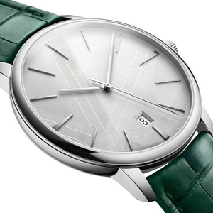 Custom Limited Edition Silver Steel <b>Case</b> White Pattern Dial Gents Timepiece Green Leather Band Automatic <b>Watch</b> 2026 New - Product Image 2