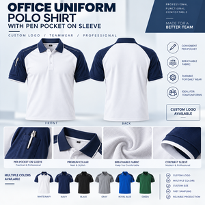 Camisa Polo con Bolsillo para Bolígrafo en la Manga, Logotipo Personalizado, Manga en Contraste, Ropa de Trabajo Transpirable, Uniforme Profesional para Personal de Empresa - Product Image 2