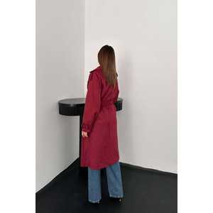 Abrigo de Gabardina de Gamuza Borgoña para Mujer al por Mayor, Mangas Raglán, Abrigo Largo Informal de Invierno, Impermeable, con Estampado Otoñal de Algodón - Product Image 1