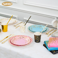 Vente en gros de vaisselle jetable multicolore personnalisée YACHEN Ensemble d'assiettes en papier, de serviettes et de tasses pour anniversaire et mariage