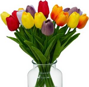 Lot de 5 fleurs artificielles réalistes en plastique, tulipes, simulation tactile, pour décoration de maison, bureau, mariage, remise de diplôme, Noël, longues - Product Image 1