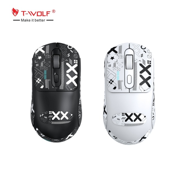 T-WOLF X8 Wireless Mouse Gaming Office Mouse 500mhA Battery 2.4G BT Ergonomic Design Rechargeable Mouse with Graffiti Stickers