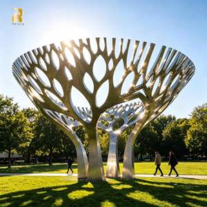 Scultura d'Albero in Acciaio Inossidabile di Grandi Dimensioni RELONG, Design Astratto Futuristico, Personalizzabile per Parchi Urbani all'Aperto - Product Image 1