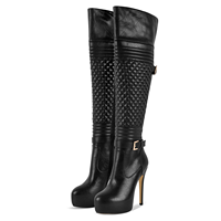 Bottines en similicuir pour femmes, à talon aiguille, plateforme, décorées de boucles, à hauteur de cuisse