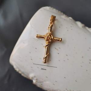 จี้เหรียญอลิซาเบธสไตล์วินเทจ,จี้เหรียญอลิซาเบธทองคำ18K เครื่องประดับ Virgin Mary จี้กางเขนดอกกุหลาบ - Product Image 2