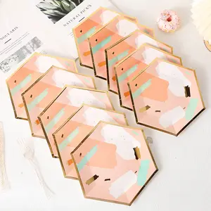 Pratos de papel para festas de feliz aniversário, pratos coloridos para sobremesas, suprimentos para festas de 7 polegadas, pratos para bolos, decoração de festas em seis cores