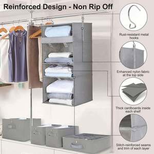 Organizador de Armario Colgante Plegable de 4 Estantes con 4 Cajones de Tela para Guardar Ropa y Joyas - Product Image 5