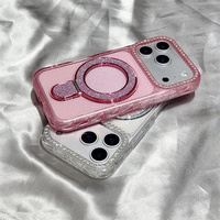 Étui de luxe transparent magnétique à paillettes pour iPhone 17 Air 16 15 14 Pro Max avec support diamanté et cadre arrière
