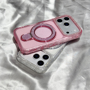 Luxury Glitter holder Clear Magnetic Mobile Phone <b>case</b> for <b>iPhone</b> 17 Air 16 15 14 Pro Max Diamond stand Frame Bracket back Cover - Product Image 5