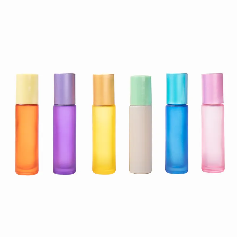 Frasco de rolo de vidro colorido para perfume com tampa de plástico 10ml