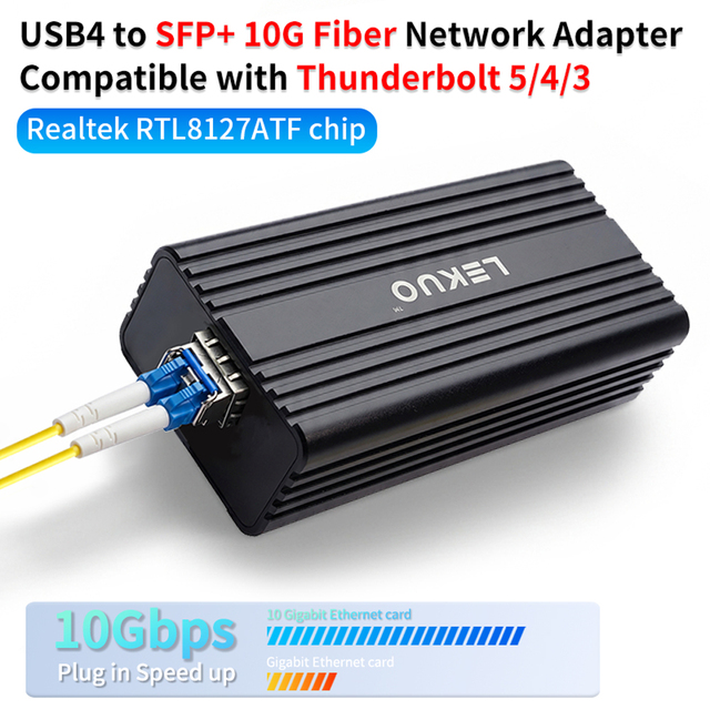 USB4 to SFP+ 10Gbps Fiber Network Adapter Thunderbolt 5/4/3 Compatible Realtek RTL8127ATF Wired Laptop for NAS Server