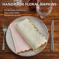 Ensemble de serviettes en lin de couleur unie avec couleurs/logos personnalisés, style nordique avec bordure brodée festonnée pour hôtel, mariage, ensemble de sets de table