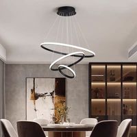 Luminaire suspendu rond décoratif de luxe pour salon, 3 anneaux circulaires en acrylique, lustre pour la maison, l'hôtel, la chambre à coucher, noir et or