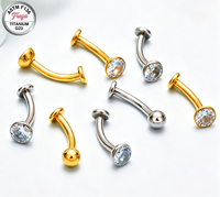 Anneau de nombril flottant en alliage de titane F136 14G avec zircone cubique, piercing de nombril à dos plat, bijou de nombril concave intérieur G23
