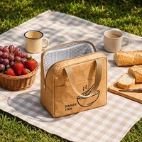 Sac isotherme portable en cuir écologique lavable, papier DuPont, aluminium, style minimaliste moderne, sac bento