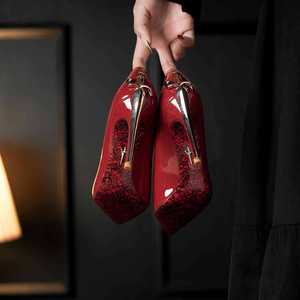 Pointed Toe Stiletto <b>Heel</b> Solid Super High 8cm up <b>Red</b> Sole Buckle Fashion Trend Pumps - Product Image 4