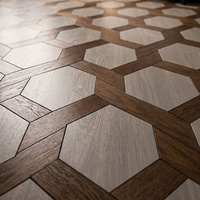 Parquet hexagonal en chêne bicolore de luxe avec motif nid d'abeille, parquet massif en bois.