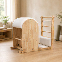 Équipement d'entraînement Pilates Step Barrel en bois pour usage domestique, avec coussinets en cuir ultra-fin, idéal pour l'entraînement du tronc à domicile