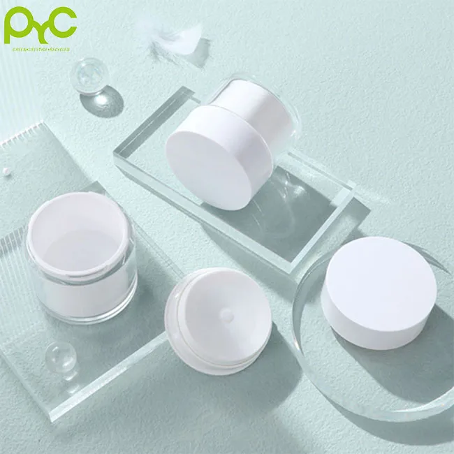 Hot Sale White Plastic Airless Pump Acrylic Vacuum Cream Jar Cylinder Round Small Cosmetic Jar