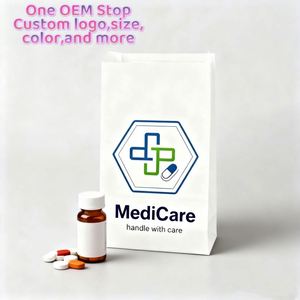 Sacs en papier kraft blanc biodégradables écologiques personnalisés avec logo imprimé en sérigraphie, recyclables, pour la livraison à emporter, pour les pharmacies - Product Image 3