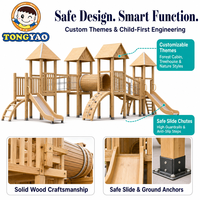 Structure de jeu pour enfants en bois naturel, style cabane forestière, avec toboggan et structure multi-tours, pour jardin et loisirs