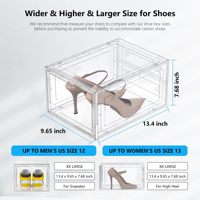 Lot de 12 boîtes de rangement pour chaussures en plastique rigide empilables, transparentes, organisateur, transparent |   Convient jusqu'à la taille 13, porte magnétique en acrylique