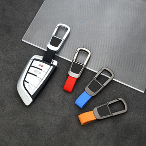 Waterproof Wear Resistant Zinc Alloy Keychain, D <b>Ring</b> Leather Strap Sturdy Durable Universal Fit, for BMW Toyota Honda - Product Image 1