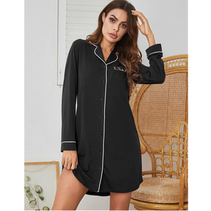 Dài Tay Áo Áo Ngủ Cho Phụ Nữ Phụ Nữ Của Nút Xuống Ngủ Cổ Điển Ngủ Ngủ Áo Váy - Product Image 4