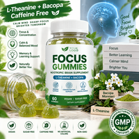 Focus Gummies Complément Nootropique Cérébral L-Théanine Bacopa Soutien Mémoire et Concentration Gommes Végétaliennes Sans Sucre Marque Blanche