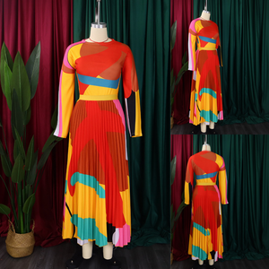 Ensemble deux pièces pour femmes D420, haut à manches longues à col rond, <span class=keywords><strong>jupe</strong></span> plissée à imprimé contrasté, ensemble <span class=keywords><strong>jupe</strong></span> deux pièces pour femmes - Product Image 4