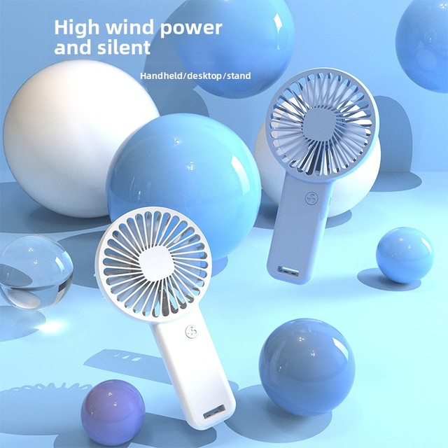 New-Style Handheld USB-Charged Plastic Compact Mini Desk Fan for Dorms Quiet Operation 3-Speed Piano-Key Control 1-3h Runtime