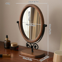 Vintage Single-Sided Solid Wood Silver Finish Oval Vanity Mirror Rotatable Foldable Desktop Standing for Home Dormitory Bedroom