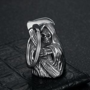 Llavero de acero inoxidable con diseño de calavera Grim Reaper para Halloween, accesorio unisex - Product Image 4