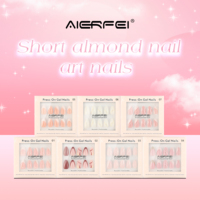 24 faux ongles courts en amande à couverture complète, très demandés, style français, couleurs mélangées, en ABS souple, pré-dessinés pour nail art