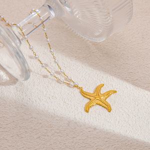 สร้อยคอสแตนเลสรูปปลาดาวชุดมหาสมุทรใหม่จี้แฟชั่นพร้อมสร้อยคล้องคอไข่มุกและคลิปหนีบกระดาษ - Product Image 2