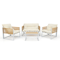 Ensemble de canapés en rotin nordique 4 pièces pour salon, avec fauteuils et table basse, meubles de patio intérieur/extérieur