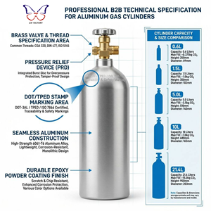 Cilindro de Aluminio de Alta Presión ZX DOT-3AL de 1.5LB, 5LB, 10LB, 15LB, Tanque de CO2 Directo de Fábrica para Máquinas de <span class=keywords><strong>Soda</strong></span>, Bebidas y Recarga de Barriles de Cerveza - Product Image 2