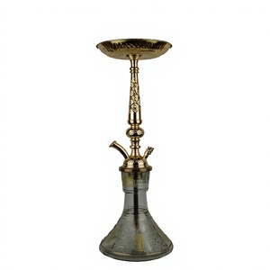 Auténtica cachimba Khalil Mamoon egipcia hecha a mano en cromo oscuro con núcleo de latón (76 cm) - Product Image 1