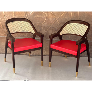 Chaise de salle à manger en bois avec dossier en cannage, siège rembourré, fauteuil en bois massif, style vintage pour café et restaurant - Product Image 3