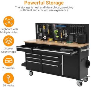 JINFENG 8-Drawer Rolling <strong>Tool</strong> <strong>Cabinet</strong> Adjustable Height Power Strip Solid Rubber Wood Top 1675 LBS Load Capacity Padlockable - Product Image 5