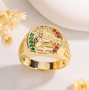 Estatua inspirada en la libertad, Diamante chapado en oro, cabeza de caballo, anillo para hombre, moda religiosa, Santo Judas para boda, compromiso, fiesta, regalo - Product Image 2