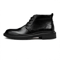 Bottes pour hommes automne/hiver mi-mollet rétro décontractées en cuir à bout rond pour l'extérieur en cuir de vachette à lacets à semelle épaisse antidérapantes