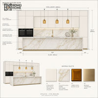 Meubles de cuisine modernes BEIMEI blanc crème, îlot cascade en marbre Calacatta Gold, armoires sur mesure de luxe pour villa française