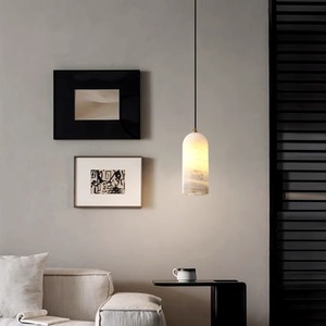 Lampe suspendue en marbre Led E27, forme longue, blanche, moderne et minimaliste, pour chambre à coucher, salle à manger, lampe de plafond à tête unique - Product Image 4