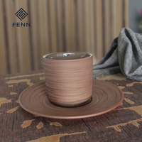 Tasse à expresso et cappuccino FENN personnalisée avec logo gravé, 150 ml, en céramique, tasse à café et à thé en argile à texture rugueuse avec plateau, idéale pour un cadeau