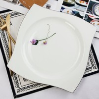 Service de table en porcelaine fine, assiette carrée blanche en forme de pétale, assiette à salade à bord argenté, bol, vaisselle de luxe pour hôtel, restaurant, maison